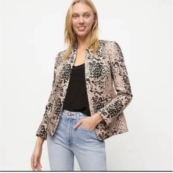 J. Crew Going-Out Blazer in Leopard Print Linen Blend Preppy Academia Size 6 NWT - Picture 1 of 16